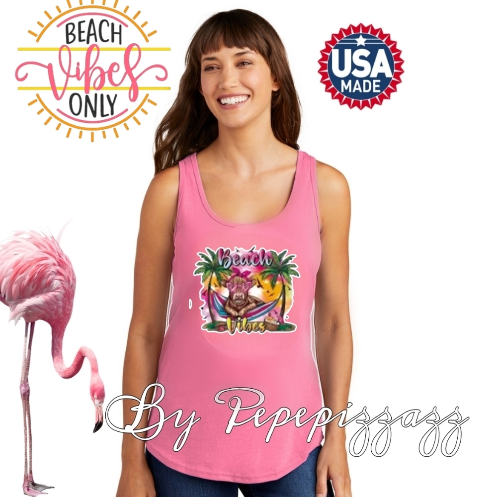 Pink Beach Vibes Tank Top Handmade Graphic Can Be Printed On Any Of My Apparel